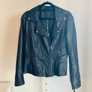 Max Studio Vegan Faux Leather zip Front Moto Jacket in Black, Size XL, NWT